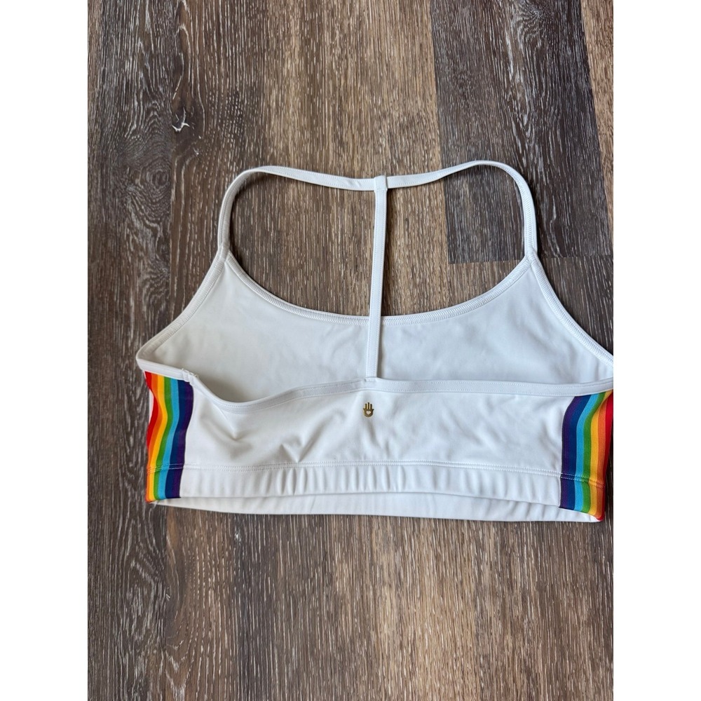 Spiritual Gangster Women's Black Rainbow Band Bra Athletic Top L